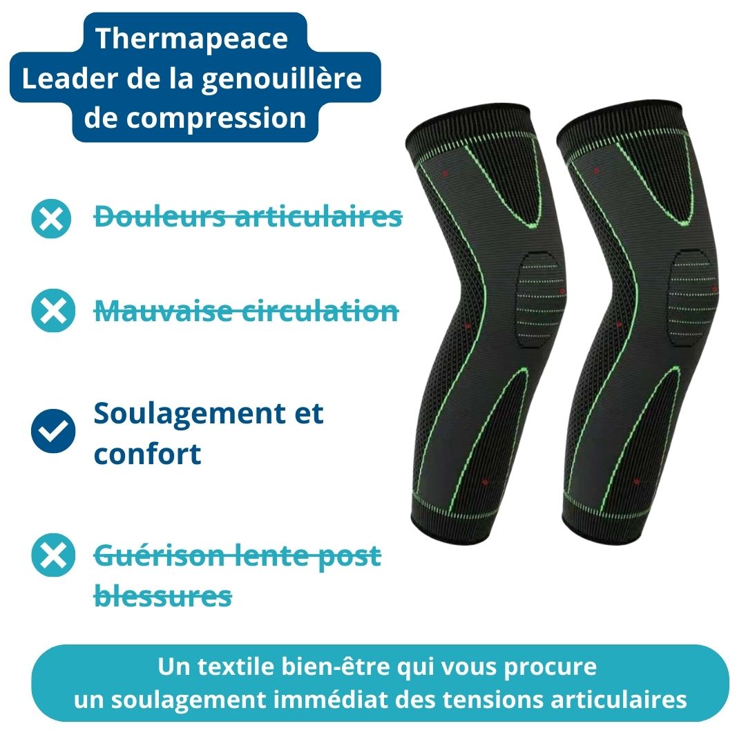 Genouillère de compression jambe et genou autochauffante et ajustable