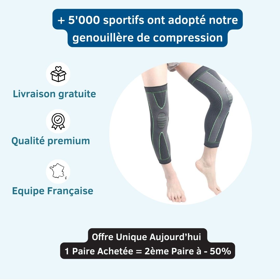 Genouillère de compression jambe et genou autochauffante et ajustable