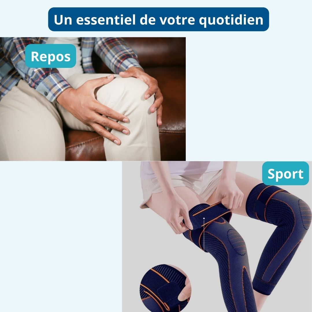 Genouillère de compression jambe et genou autochauffante et ajustable