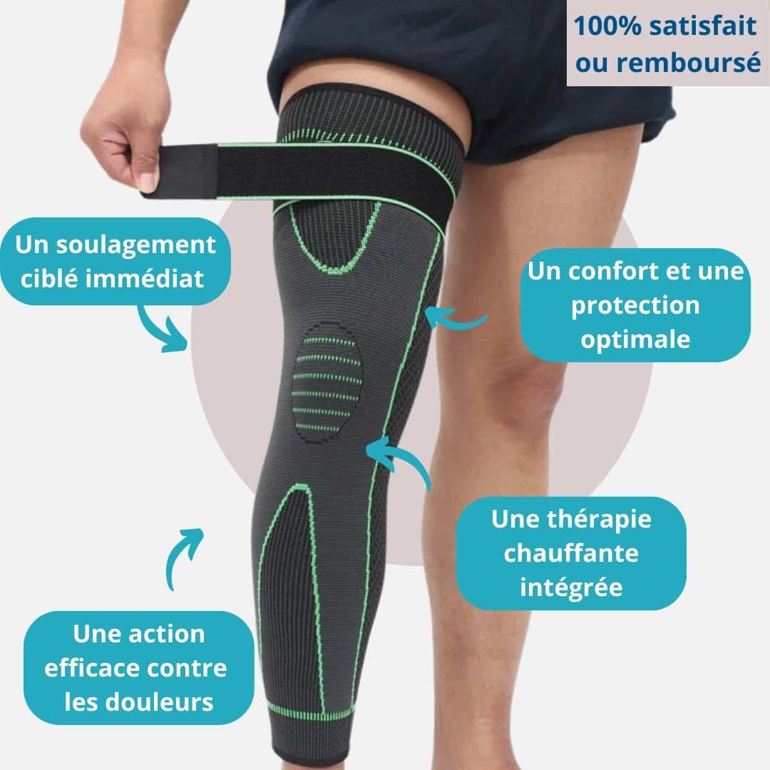 Genouillère de compression jambe et genou autochauffante et ajustable