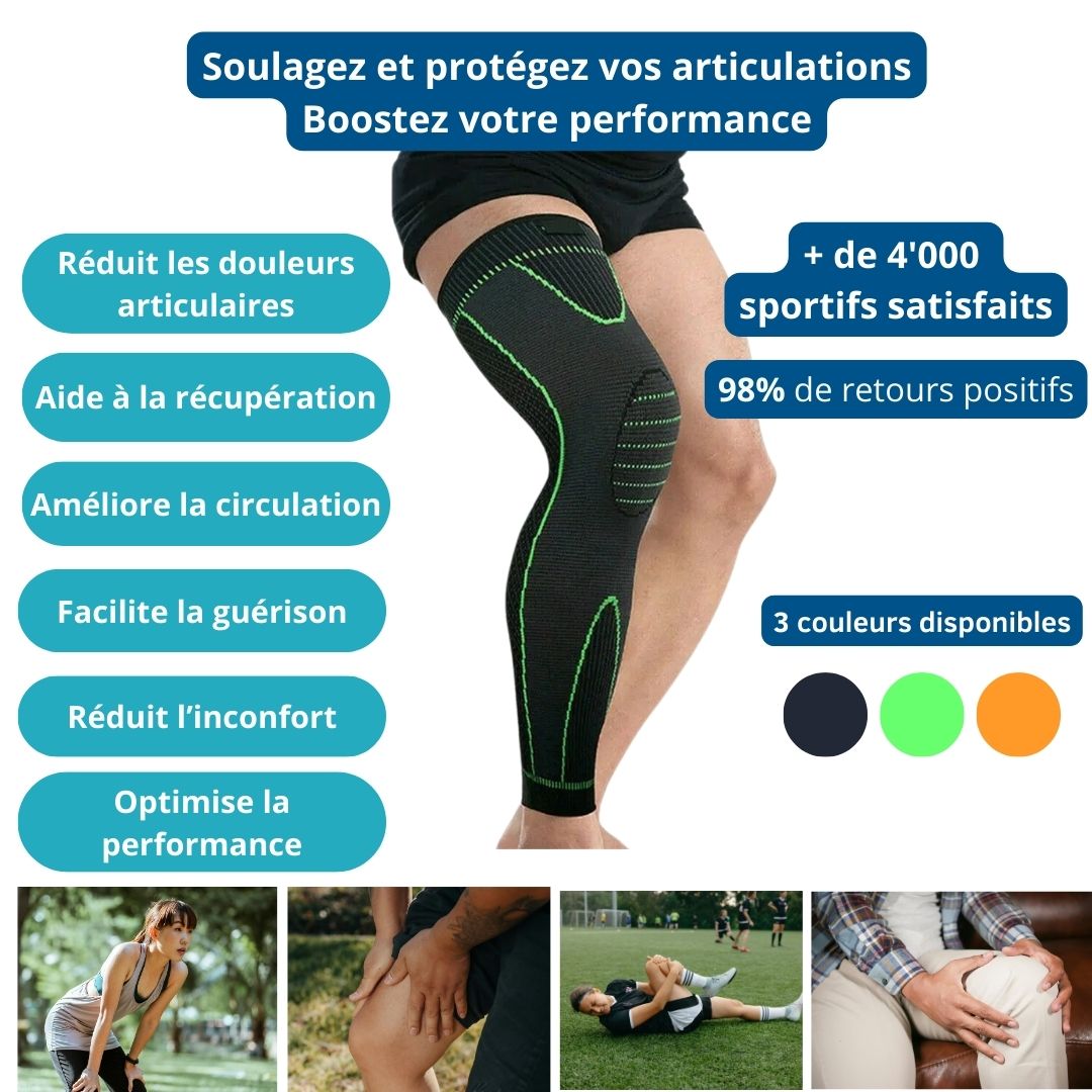 Genouillère de compression jambe et genou autochauffante et ajustable