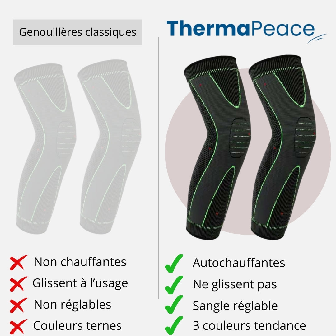 Genouillère de compression jambe et genou autochauffante et ajustable